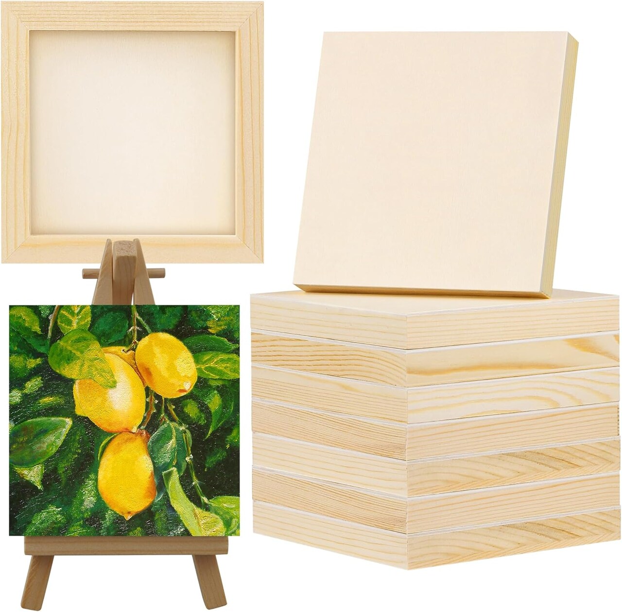 8 Pack Wood Panels 6 x 6 Inch Wooden Panels Canvas Unfinished Craft Wood Boards Panels for Art Crafts Acrylic and Oil Painting Pouring DIY Projects